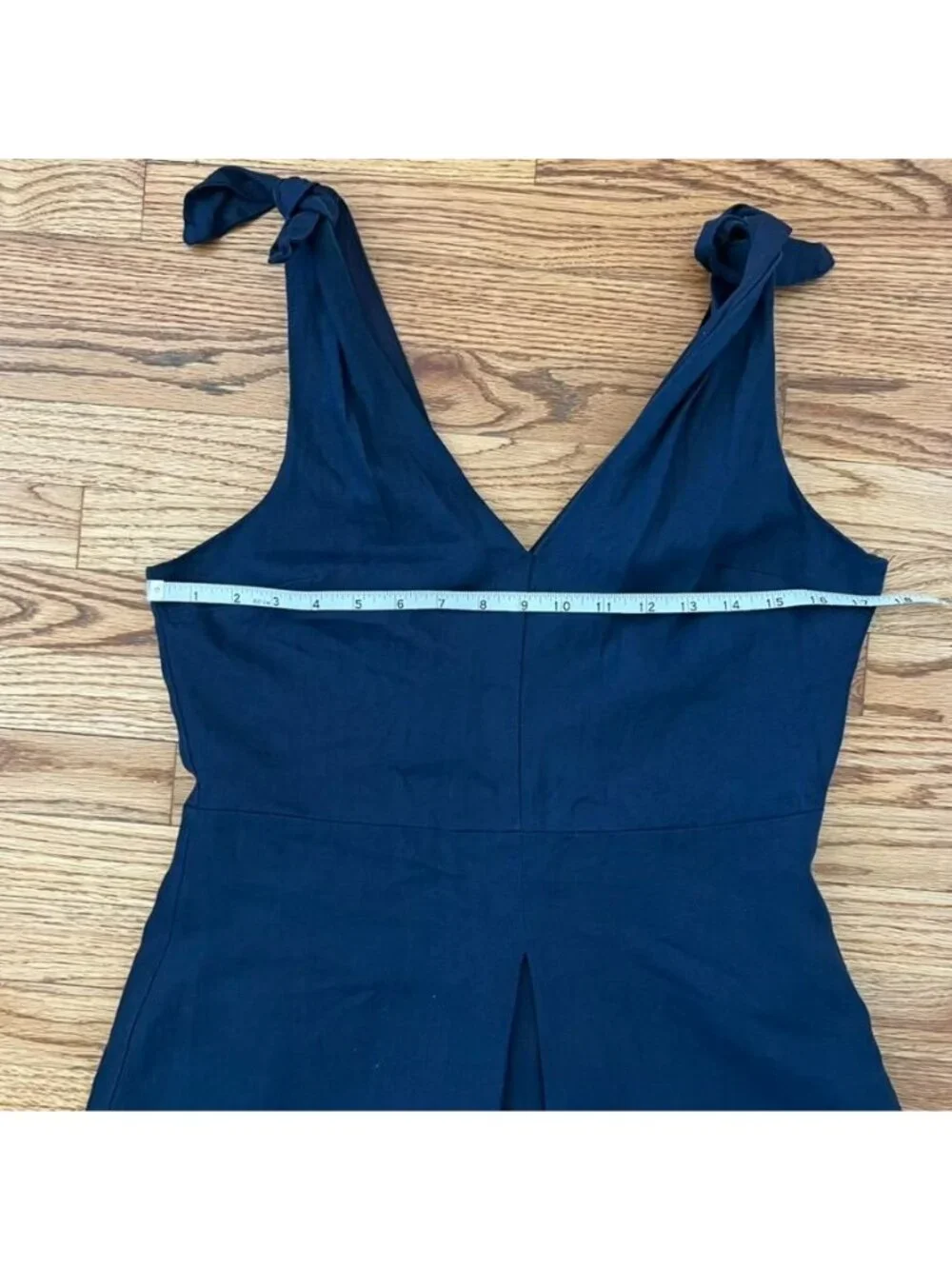 Classic Linen Sleeveless Navy Midi Dress V-Neckline Chic Twee Minimalist Sz 8 - Picture 12 of 16